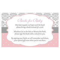 Baby Shower Bring A Book Cards Baby Shower Invitation Book Inserts Damask Baby Pink Gray Girls It's A Girl Bring A Book Inserts (25 Count)