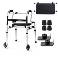 Walker, Walking Aid, Old Handrail, Foldable Walker, Suitable for Bathroom, Travel (Foot Pad + Snow Pad)