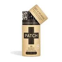 PATCH Eco-Friendly Organic Bamboo Bandage for Bites & Splinters Hypoallergenic Wound Care for Sensitive Skin, Compostable, Biodegradable, Latex Free, Plastic Free, Zero Waste, Activated Charcoal, 25ct