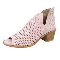 Women's Low Heel Boots,Ladies Solid Peep Toe Hollow Roman Boot Casual Fashion Retro Short Ankle Boot Shoes(US 5.5-9)