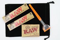 Raw Rolling Paper Bundle 5 Items- 1 Cone Artist Cone Roller 2X Raw King Size Paper 1 Pre Rolled Cone Tips. Icludes Black Velvet 5 X 7 Bag