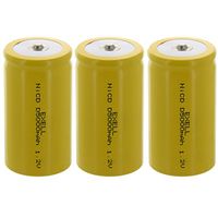 3x Exell D Size 1.2V 5000mAh NiCD Button Top Rechargeable Batteries for meters, radios, hybrid automobiles, high power static applications (Telecoms, UPS and Smart grid), radio controlled devices