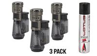 Vertigo by Lotus Cyclone Triple Torch Cigar Lighter Charcoal 3 Pack Plus 1 Lotus 90ml Butane Can