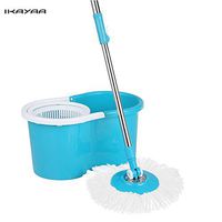 Decdeal Spin Mops Press Type Stainless Steel 360°Rolling Magic Spin Mop & Bucket Set Rotating Easy-Wring Floor Mop W/ 2 Microfiber Mop Heads