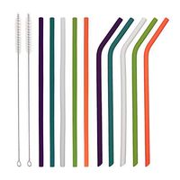 Malier Reusable Silicone Drinking Straws - Durable Flexible Straws, Extra Long for 30 oz and 20 oz Tumbler Yeti with 2 Cleaning Brush & 1 Storage Pouch (5 bent + 5 straight) (Diameter 0.2 inch)