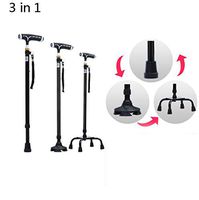 ZHM Multifunction LED Walking Stick for Men & Women - Adjustable & Durable for Portable Travel - Sleek Ergonomic & Comfortable Handles (Black),B