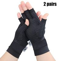 ZZcare 2 Pairs Copper Arthritis Gloves for Women/Men, Compression Gloves for Arthritis & Carpal Tunnel Pain Relief, Fingerless Gloves for Computer Typing and Daily Work (Black, Large)