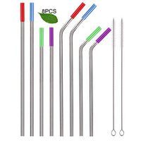 Reusable Metal Drinking Straws With Silicone tips,8-Pack Stainless Steel  Straws(bent and Straight) for 20 oz,30 oz Yeti Tumbler Rambler RTIC Ozark Trail With 8 Silicone Tips and 2 Cleaning Brushes