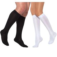 Healthweir Cotton Compression Knee High Socks for Men & Women 15-20 (EU 18-22) mmHg - Medical Support Stockings Black &White for Varicose Veins Maternity Nursing Flight Travel (5, White)