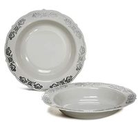 " OCCASIONS" 40 Bowls Pack, Disposable Wedding Party Plastic Bowls (10oz Soup Bowl, Portofino Warm Gray/Silver)