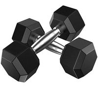 (US Stock) Barbell Set of 2 Hex Rubber Dumbbell with Metal Handles Pair of 2 Heavy Dumbbell (A - 5 LBS)