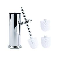 MAYA Elegant Toilet Brush and Canister Now with A Metal Handle and 2 Replacement Heads, Compact Design for Small Spaces, Tapered Head, Rust Resistant (Chrome)