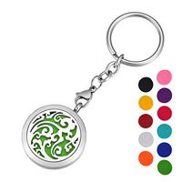 HOUSWEETY Aromatherapy Essential Oil Diffuser Key Chain - Stainless Steel Locket Keychain,11 Refill Pads(Engraving)