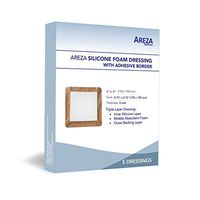 Silicone Foam Dressing with Border (Adhesive) Waterproof 6" X 6" (15 cm X 15 cm) (Central Ultra Absorbent-Foam Pad is 4.15" X 4.15") 5 Per Box (1); Wound Dressing by Areza Medical