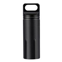 SHD Outdoor EDC Pill Bottle Black Aluminum Alloy Single Chamber Capsule Waterproof Pill Case for Hiking Camping