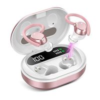 Wireless Earbuds, HiFi Stereo Bluetooth 5.3 Running Headphones with Dual LED Display 30Hrs Playtime, Built-in Mic, Type-C, in-Ear Bluetooth Earphones with Earhooks for Sport, Rose Gold