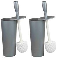Elaine Karen Deluxe 2pc Toilet Brush and Caddy with Lid Holder - 2 pc Set - Grey