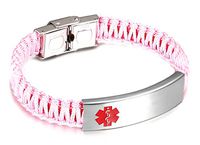 JF.JEWELRY Medical Alert ID Bracelets for Kids with Nylon Rope Braid Wrap Link,Pink-5.5 inch