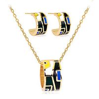 Slendima Colorful Ring Shape Jewelry Women Set Pendant Necklace Semicircle Ear Studs Gift