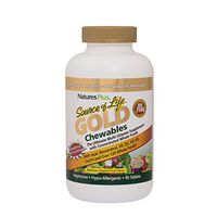 NaturesPlus Multivitamin Source of Life Gold Multivitamin Chewables - 90 Tablets - Tropical Fruit Flavor - Organic Whole Food Formula - with Probiotics - Vegetarian, Gluten-Free - 30 Servings
