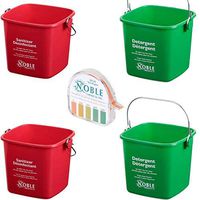 Small Red and Green Sanitizing Plastic Bucket with Noble Chemical QT-40 Quaternary Test Paper Dispenser Strip | 3 Quart Cleaning Pail (2 Pack)