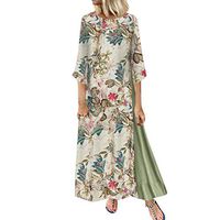 FEISI22☀Women's Printing Dress Travel Line Clothing Abstract Printing Baggy Dress Ethnic Style Print Vintage Long Skirt