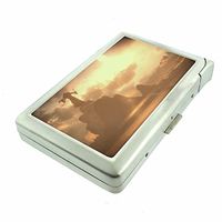 Cigarette Case with Built in Lighter Dystopia Wasteland Imaginary Terror Scene S1 Smoking King Size Cigarettes Silver Metal Wallet 4" X 2.75" RFID Protection
