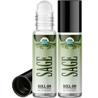 Organic Sage Roll On Essential Oil Rollerball (2 Pack - USDA Certified Organic) Pre-diluted with Glass Roller Ball for Aromatherapy, Kids, Children, Adults Topical Skin Application - 10ml Bottle