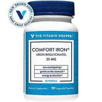 The Vitamin Shoppe Comfort Iron 25MG, Clinically Studied Iron Bisglycinate, Energy Production Immune Support, Gentle NonConstipating Supplement (90 Veggie Capsules)