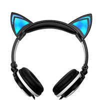 ArMordy(TM Foldable Flashing Glowing Earphone Cat Ear Headphone with LED Light for Laptop Computer Mobile Phone as Kids Gifts[ Black ]