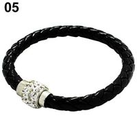 litymitzromq Bracelet Punk Rhinestone Faux Leather Magnetic Buckle Wristband Cuff Bangle Bracelet Handmade Wristband Braided Rope Cuff Bangle_ Black