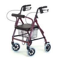Walkabout Rollator Walker, 6 Wheels Handgrips Burgundy, 1 ea