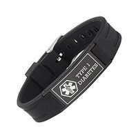 linnalove Black Sports Medical Alert ID Bracelets for Men & Women-Pre-Engraving Type 1 Diabetes