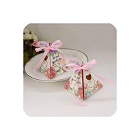 50 Pcs Pyramid Gift Box Candy Packaging Party Favors Wedding Heart Deer Double Sided Print Gift Wrap Present Box D3,Pink,8.5X8.5X10 cm