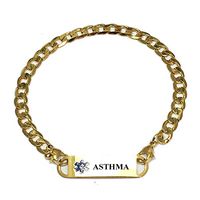 Pre-Engraved Gold Plated Curb Link"Asthma" Medical ID Bracelets for Women