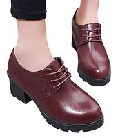 Veodhekai Women Thick Heels with Thick-Soled Round Head Student OL Shoes Low Heel Roman Shoes Red