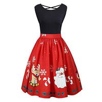 Women Christmas Print Sleeveless Dress, Criss Cross Black Party Swing Vintage Dress Xmas Santa Claus Print Swing Pleated Sleeveless Dress 2019 New, Viviplus