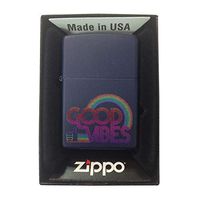 Zippo Custom Lighter - Dark Blue Matte Good Vibes Rainbow Thumbs Up