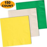 150 Lunch Napkins, Lemon Yellow, Ivory, Emerald Green - 50 Each Color. 2 Ply Paper Dinner Napkins. 6.5" folded, 13.5" unfolded.