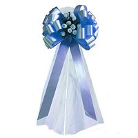 Light Blue Pull Bows with Tulle Tails and Rosebuds - 8" Wide, Set of 6, Wedding Pew Bows, Aisle Decoration, Reception, Anniversary, Baby Shower, Birthday, School Dance, Fundraiser, Spring, Easter