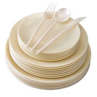 DISPOSABLE PLASTIC DINNERWARE SET | 156 pc | 20 Dinner Plates | 20 Salad Plates | 20 Dessert Plates | 48 Forks | 24 Spoons | 24 Knives (Opulence - Cream)