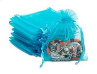 TheDisplayGuys 100-Pack 3x4 Turquoise Blue Sheer Organza Gift Bags with Drawstring, Jewelry Candy Treat Wedding Party Favors Mesh Pouch