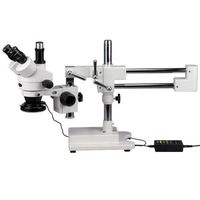 AmScope SM-4TZZ-144A Professional Trinocular Stereo Zoom Microscope, WH10x and WH20x Eyepieces, 3.5X-180X Magnification, 0.7X-4.5X Zoom Objective, Ambient Lighting, Double-Arm Boom Stand, Includes 0.5X and 2.0X Barlow Lens