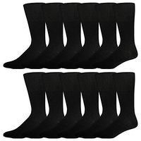 12 Pairs of Diabetic Crew Cotton Dress Socks Non-Binding Loose Top Socks for Men (Black, Size: 10-13)