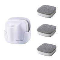 RAYNAG Plastic Handle Scrub Sponge Brush with Replacement Sponges,Wall Mount Household Cleaning Supplies for Kitchen Bathroom,White