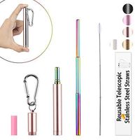 Reusable Collapsible Straw, 9.25'' Rainbow Telescopic Stainless Steel Metal Straw, BPA Free Portable Drinking Strawswith 1Rose Gold Case, 1 Cleaning Brush, 1 Silicone Tip - Best Christmas Gift