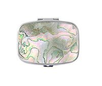 Closeup of Abalone Shell Custom Fashion Silver Square Pill Box Medicine Tablet Holder Wallet Organizer Case for Pocket or Purse