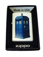 Zippo Custom Lighter - British Blue Tardis Police Box White Matte