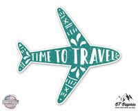 Time to Travel Cute Airplane - 3" Vinyl Sticker - For Car Laptop I-Pad Phone Helmet Hard Hat - Waterproof Decal