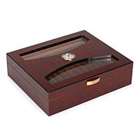 Woodronic Glass Top Humidor Cigar Box for 10 to 25 Counts, Spanish Cedar Cigar Humidor with Hygrometer and Humidifier, Bubinga Finish